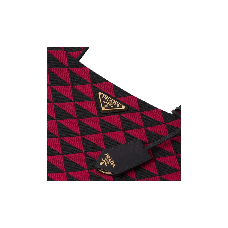 PRADA Symbole Embroidered Fabric Tote Bag Shopping Bag Shoulder Bag Handbag Regular Men's Black/Cherry Red-3