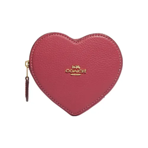 COACH Coin Case High Quality Pebbled Leather Coin Purse Women's Rouge Red