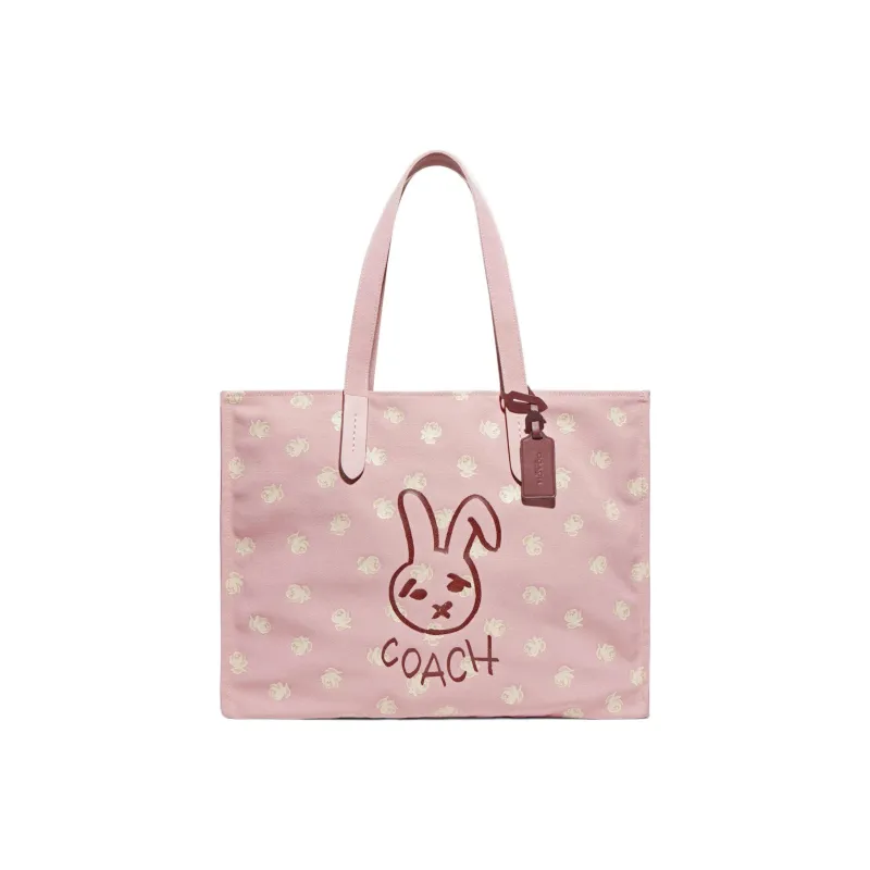 COACH Recycled Canvas With Recycled Leather Tote Bag, Shopping Bag, Canvas Bag, Handbag, Shoulder Bag Women's Pink-0