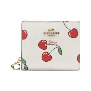 COACH Snap Wallet Coated Canvas With Smooth Leather Card Holder Wallet Women's White