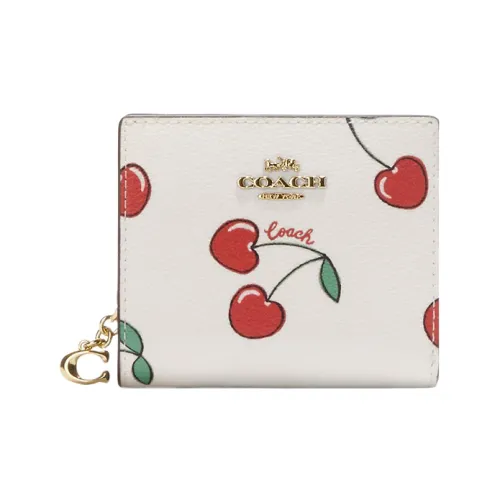 COACH Snap Wallet Coated Canvas With Smooth Leather Card Holder Wallet Women's White