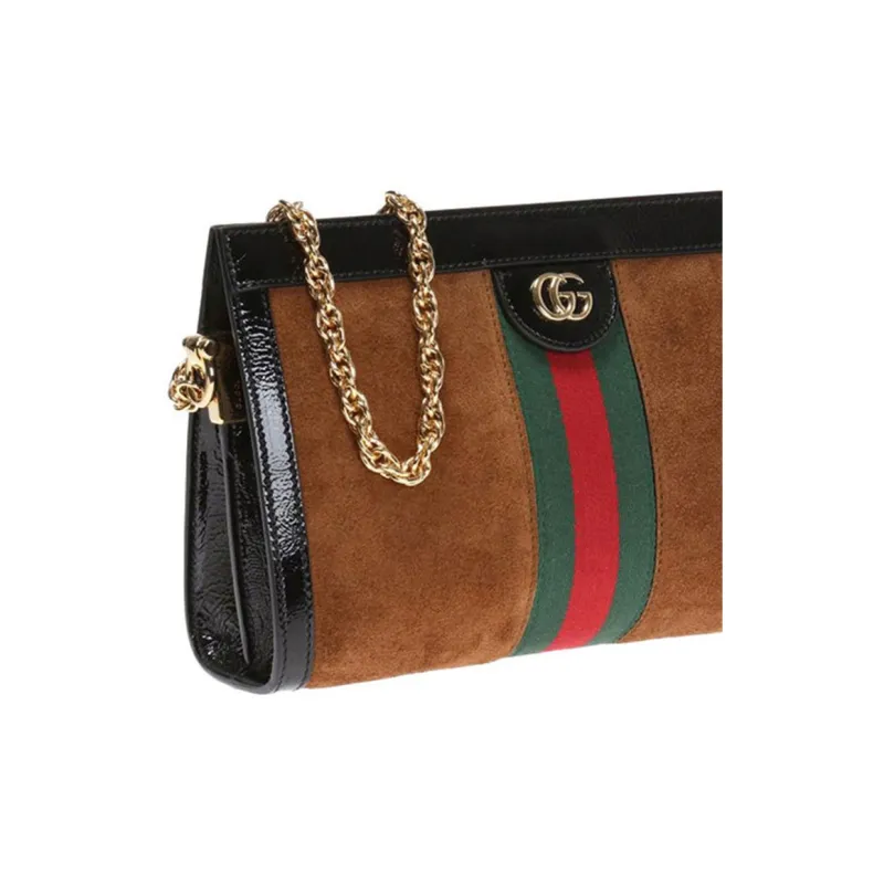 GUCCI Ophidia Suede Shoulder Bag Crossbody Bag Small Size Women's Brown/Black-3