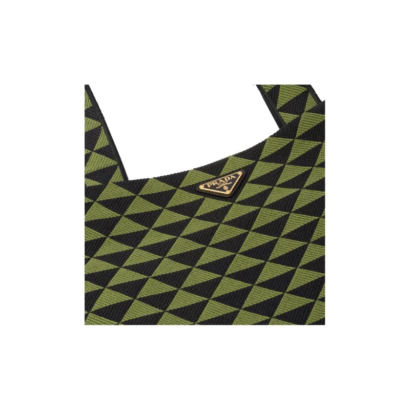 PRADA Symbole Embroidered Fabric Tote Bag Shopping Bag Shoulder Bag Handbag Men's Black/Ivy Green-3