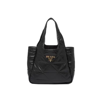 PRADA Soft Sheep Leather Tote Bag Shopping Bag Handbag Medium Size Women's Black
