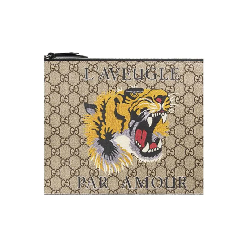 GUCCI Canvas With Leather Clutch Men's Ebony/Black-7