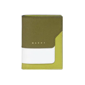 MARNI Calfskin Wallet Women's Dark Green/White/Light Green
