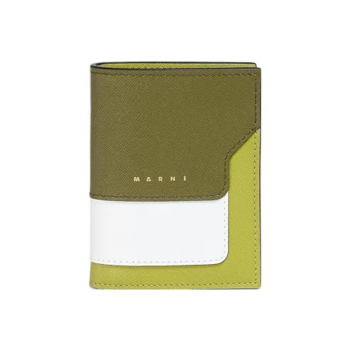 MARNI Calfskin Wallet Women's Dark Green/White/Light Green