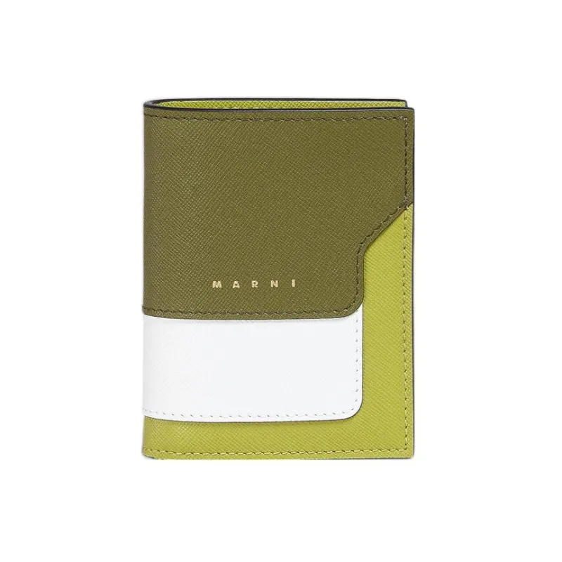 MARNI Calfskin Wallet Women's Dark Green/White/Light Green-0