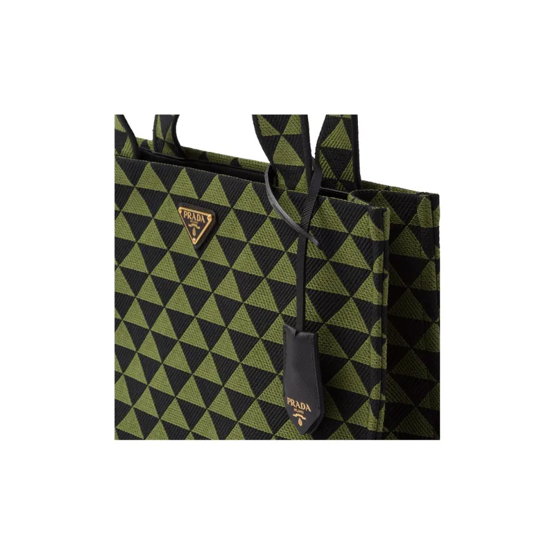 PRADA Symbole Embroidered Fabric Tote Bag Shopping Bag Shoulder Bag Handbag Regular Men's Black/Ivy Green-3