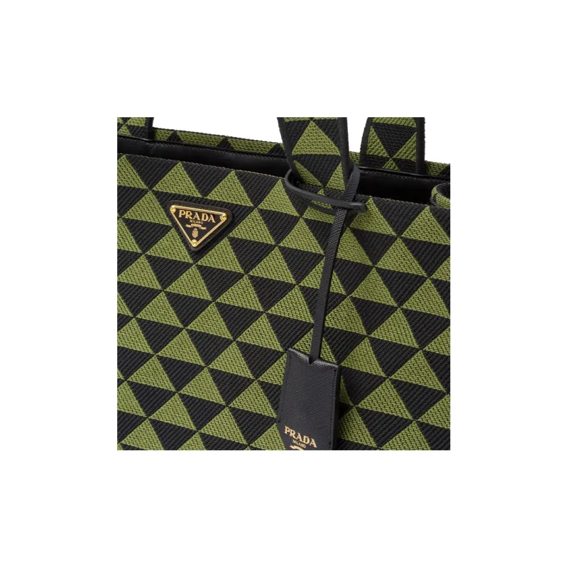 PRADA Symbole Embroidered Fabric Tote Bag Shopping Bag Shoulder Bag Handbag Men's Black/Ivy Green-4