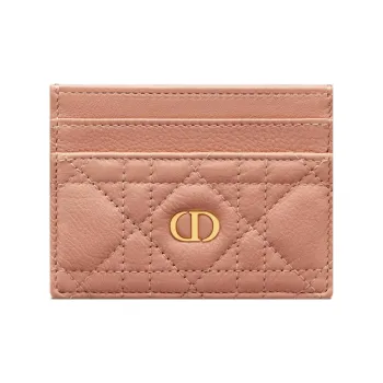 DIOR Caro Wicker Pattern Cow Leather Card Holder Women's Rose Pink