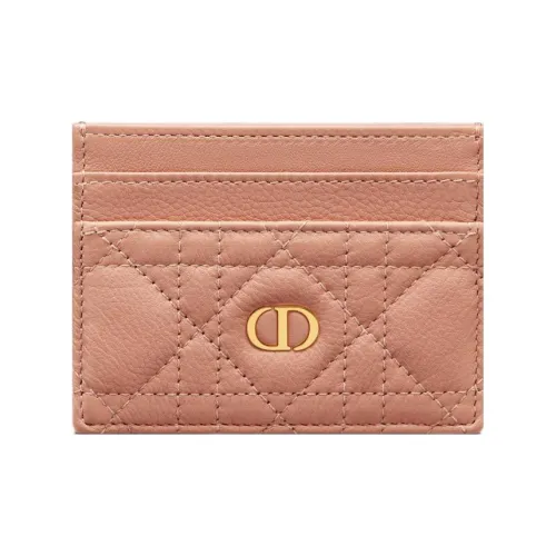 DIOR Caro Wicker Pattern Cow Leather Card Holder Women's Rose Pink