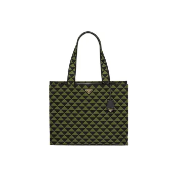 PRADA Symbole Embroidered Fabric Tote Bag Shopping Bag Shoulder Bag Handbag Men's Black/Ivy Green