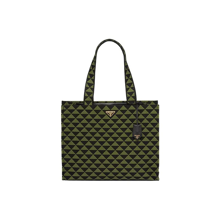 PRADA Symbole Embroidered Fabric Tote Bag Shopping Bag Shoulder Bag Handbag Men's Black/Ivy Green-0