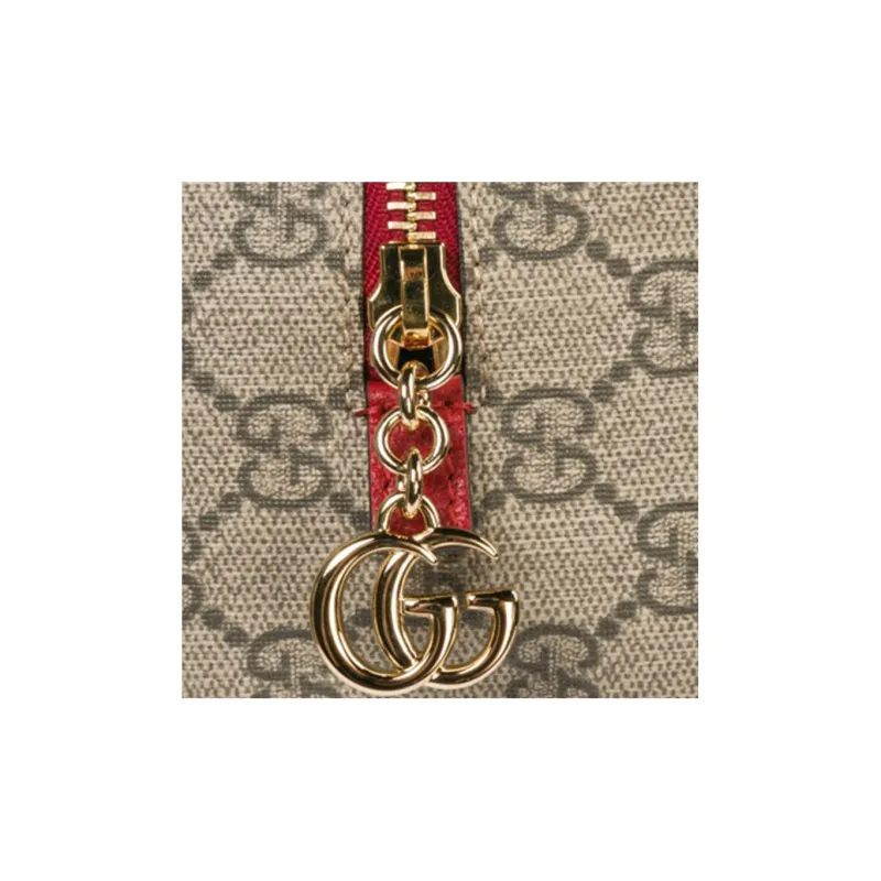 GUCCI Ophidia Canvas With Leather Clutch Makeup Bag Toiletry Bag Medium Size Women's Ebony/Red-4