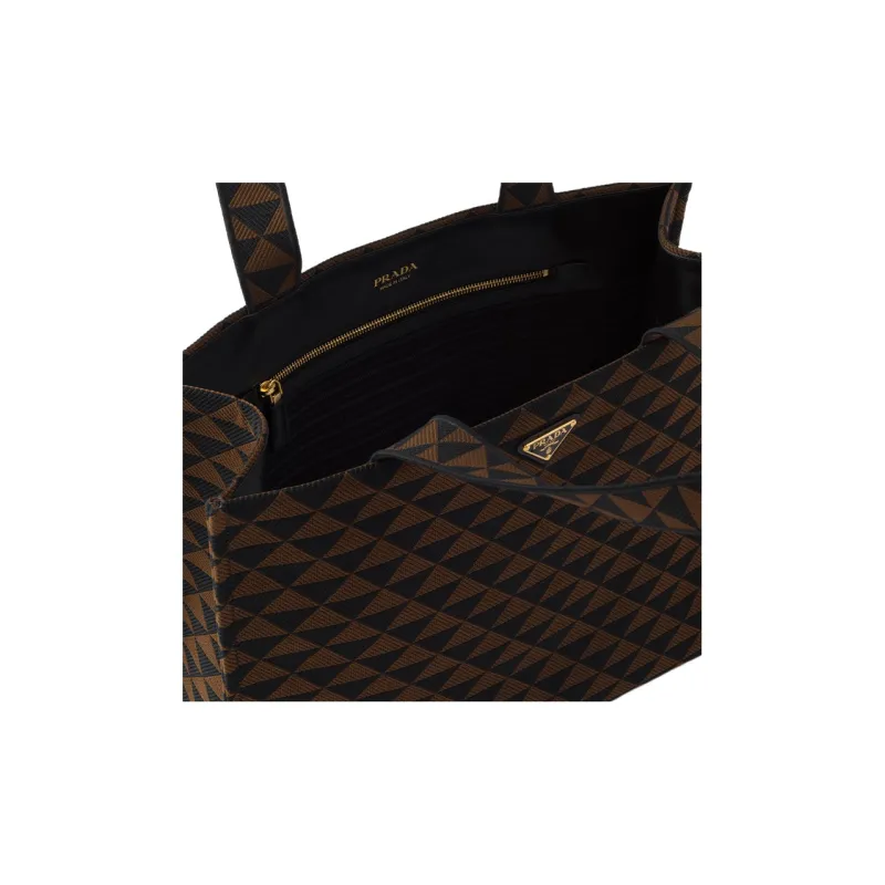 PRADA Symbole Embroidered Fabric Tote Bag Shopping Bag Shoulder Bag Handbag Men's Black/Umber-3