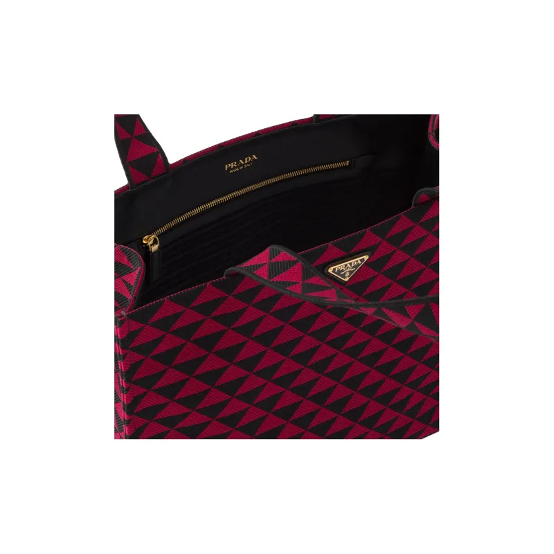 PRADA Symbole Embroidered Fabric Tote Bag Shopping Bag Shoulder Bag Handbag Regular Men's Black/Cherry Red-5