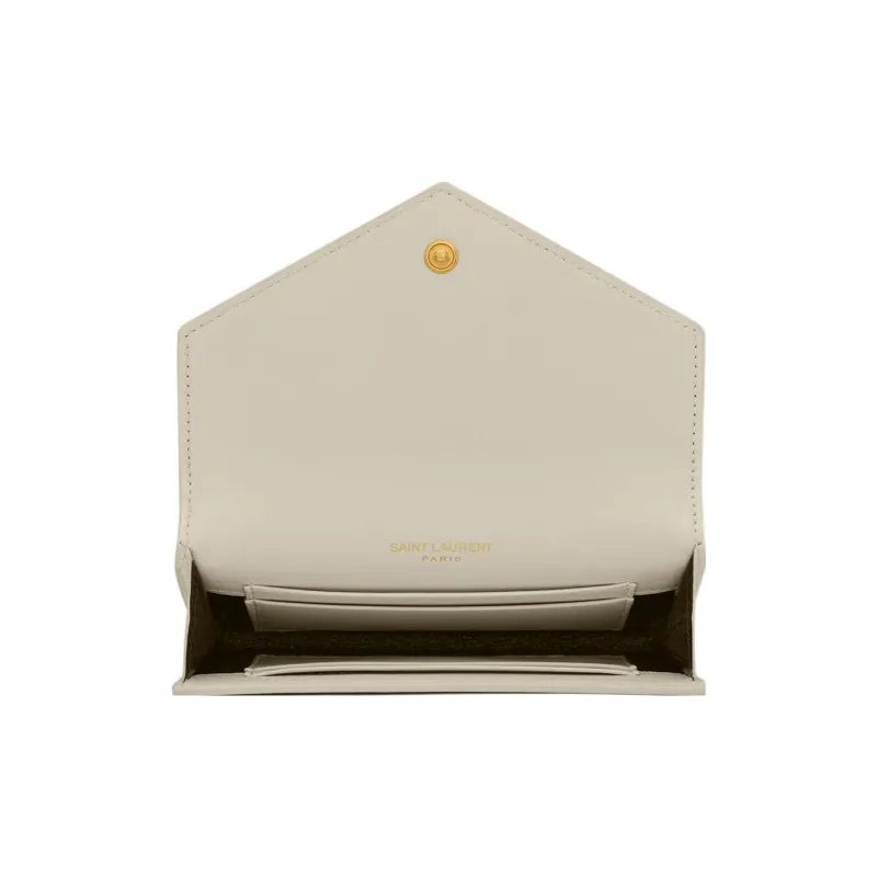 SAINT LAURENT CASSANDRE Cow Leather Patchwork With Sheepskin Envelope Bag Wallets Small Size Women's Vintage White-3