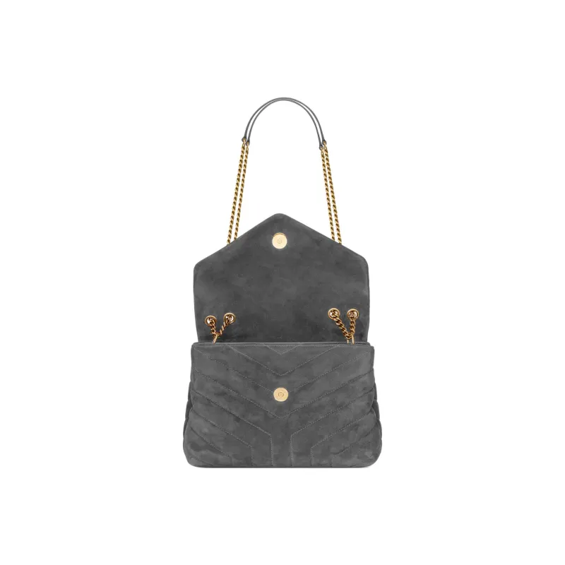 SAINT LAURENT LOULOU Calfskin Crossbody Bag, Shoulder Bag Women's Gray-4