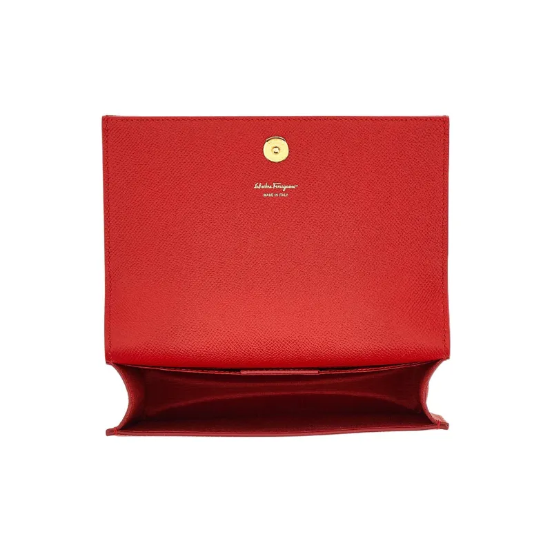 FERRAGAMO GANCINI Cow Leather Small Square Bag, Handbag, Shoulder Bag, Crossbody Bag Regular Women's Red-3