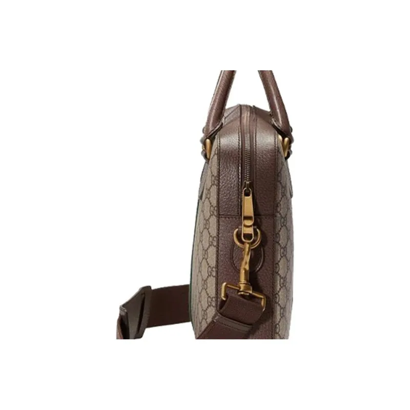 GUCCI Ophidia Canvas With Leather Briefcase Shoulder Bag Crossbody Bag Handbag Men's Ebony/Brown-7