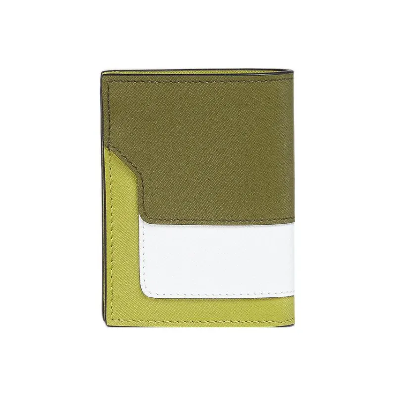 MARNI Calfskin Wallet Women's Dark Green/White/Light Green-1