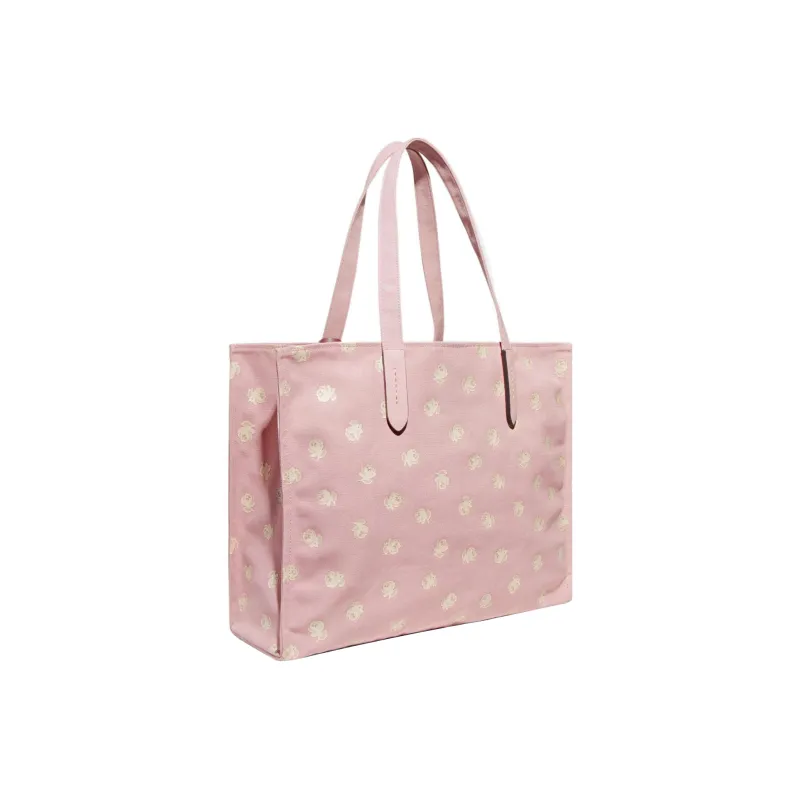 COACH Recycled Canvas With Recycled Leather Tote Bag, Shopping Bag, Canvas Bag, Handbag, Shoulder Bag Women's Pink-1