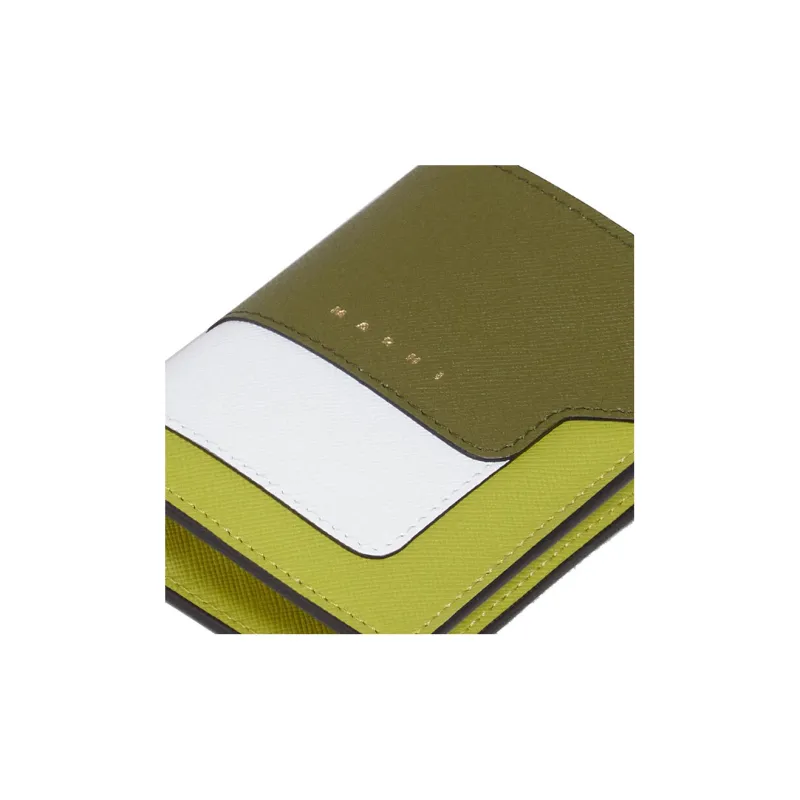 MARNI Calfskin Wallet Women's Dark Green/White/Light Green-5