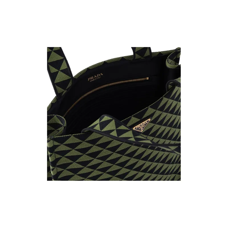 PRADA Symbole Embroidered Fabric Tote Bag Shopping Bag Shoulder Bag Handbag Regular Men's Black/Ivy Green-4