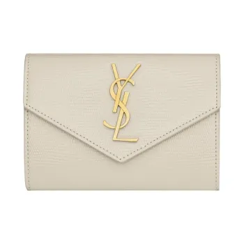 SAINT LAURENT CASSANDRE Cow Leather Patchwork With Sheepskin Envelope Bag Wallets Small Size Women's Vintage White