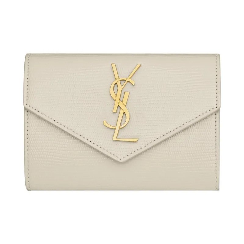 SAINT LAURENT CASSANDRE Cow Leather Patchwork With Sheepskin Envelope Bag Wallets Small Size Women's Vintage White-0