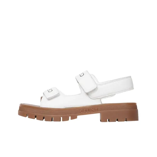 CELINE Leo Scratch Sandal Optic White Tan Women's