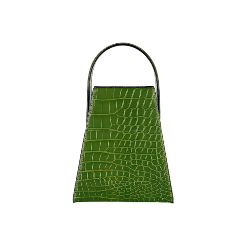 YESE STUDIO Crocodile Embossed Cow Leather Shoulder Bag Crossbody Bag Handbag Medium Size Women's Green-2