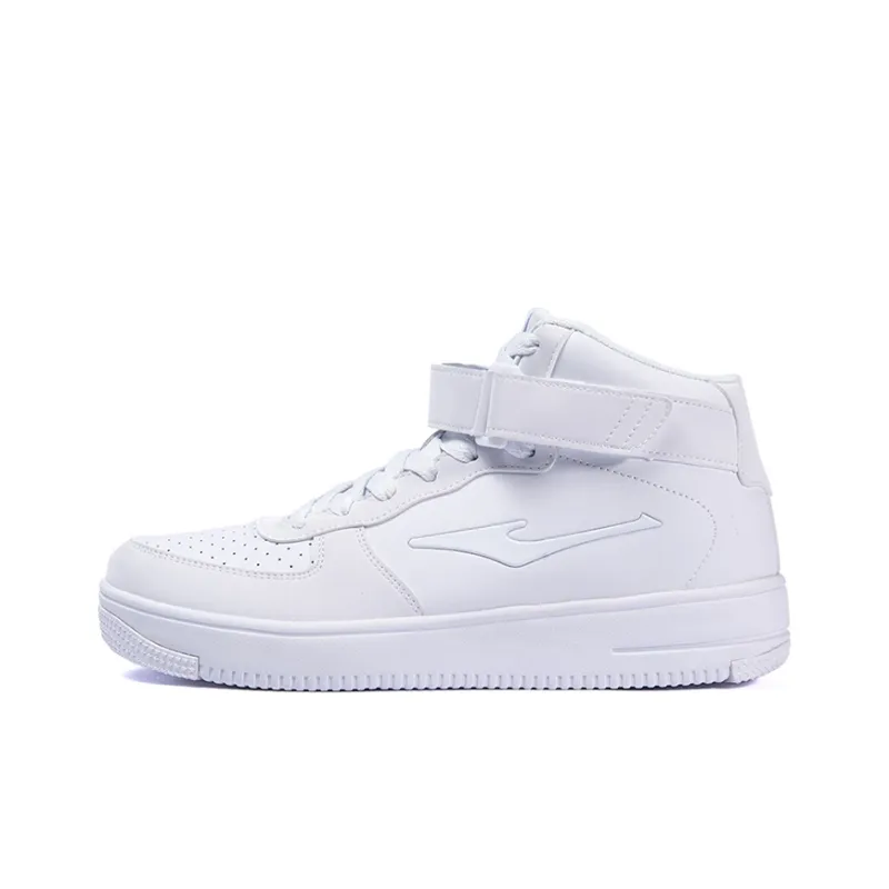 Erke Wear Resistant Slip Resistant Mid Top Skateboard Shoes Men's White-0