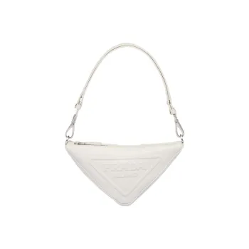 PRADA Triangle Leather Handbag Shoulder Bag Women's White