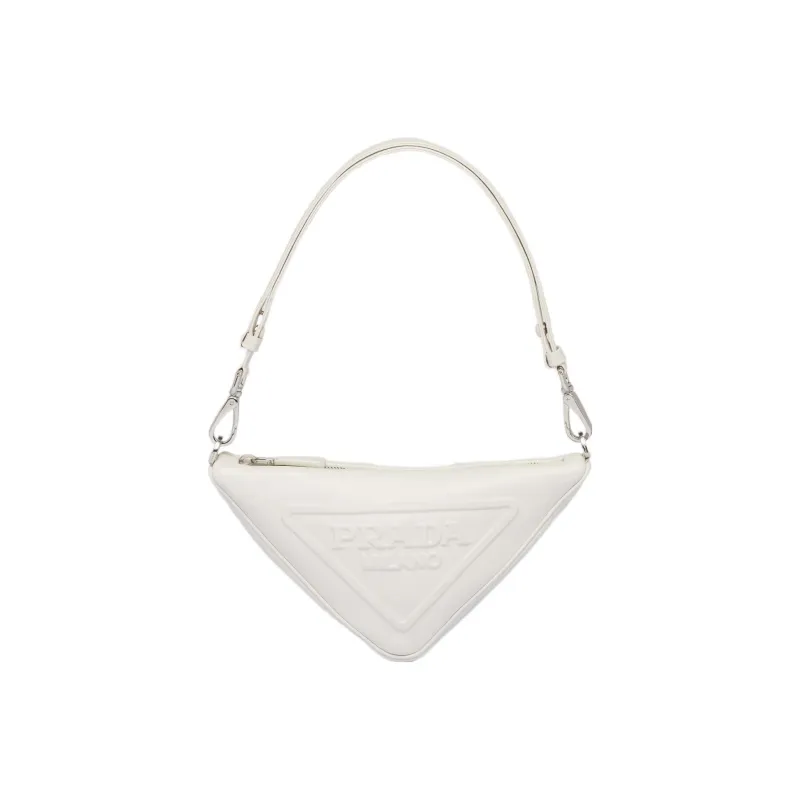 PRADA Triangle Leather Handbag Shoulder Bag Women's White-0