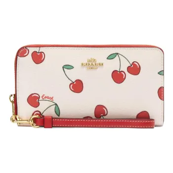 COACH Zip Around Coated Canvas With Leather Card Holder, Wallet Women's White