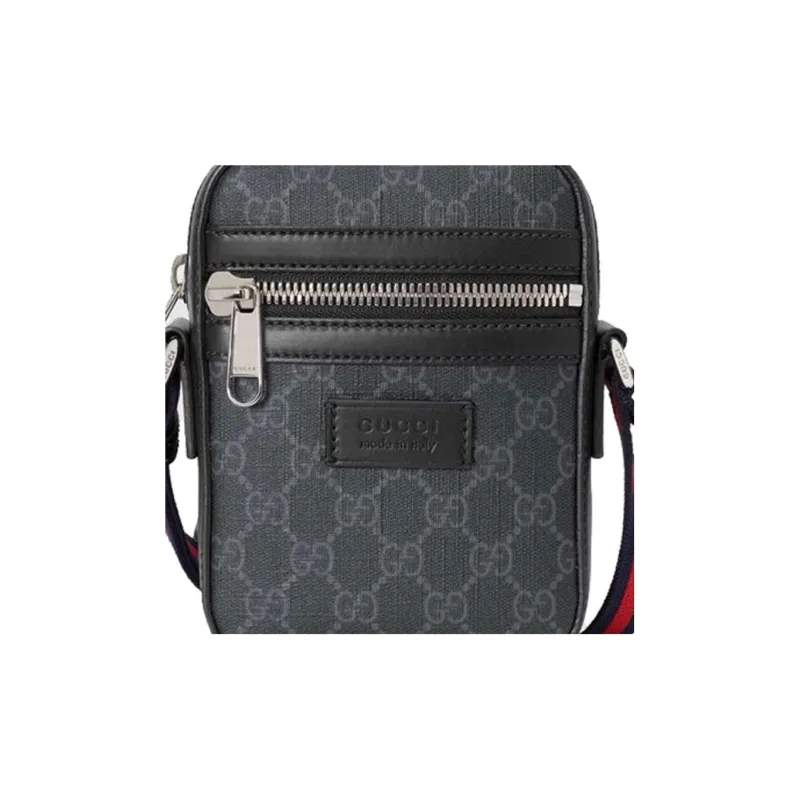 GUCCI Canvas With Leather Messenger Bag Shoulder Bag Crossbody Bag Men's Black Gray Color-7