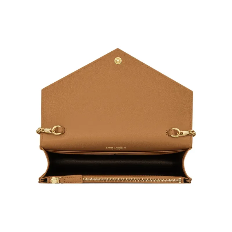 SAINT LAURENT ENVELOPE Cow Leather Envelope Bag Chain Wallet Shoulder Bag Crossbody Bag Regular Women's Dark Natural-4