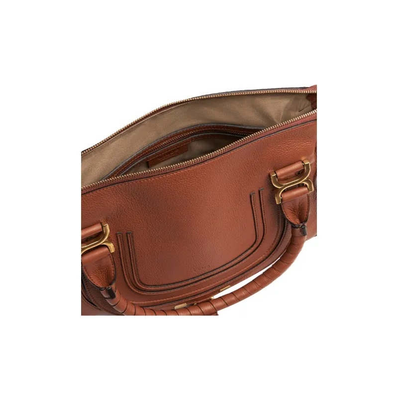 Chloe Marcie Grained Calfskin Shoulder Bag Crossbody Bag Handbag Women's Tan-4