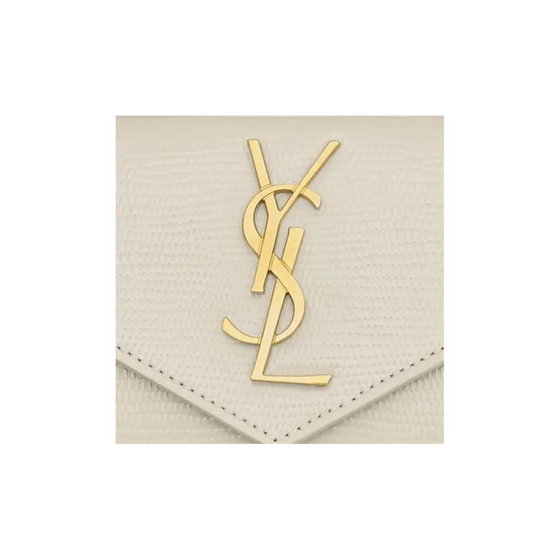 SAINT LAURENT CASSANDRE Cow Leather Patchwork With Sheepskin Envelope Bag Wallets Small Size Women's Vintage White-4