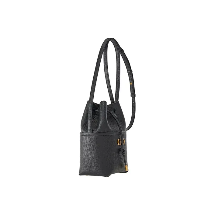 FERRAGAMO GANCINI Cow Leather Bucket Bags Shoulder Bag Crossbody Bag Mini Women's Black-1
