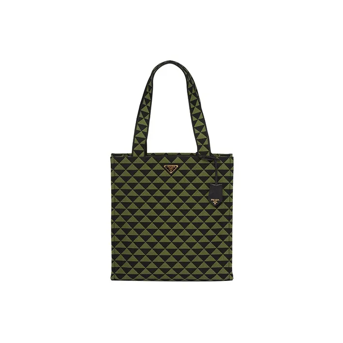 PRADA Symbole Embroidered Fabric Tote Bag Shopping Bag Shoulder Bag Handbag Regular Men's Black/Ivy Green-0
