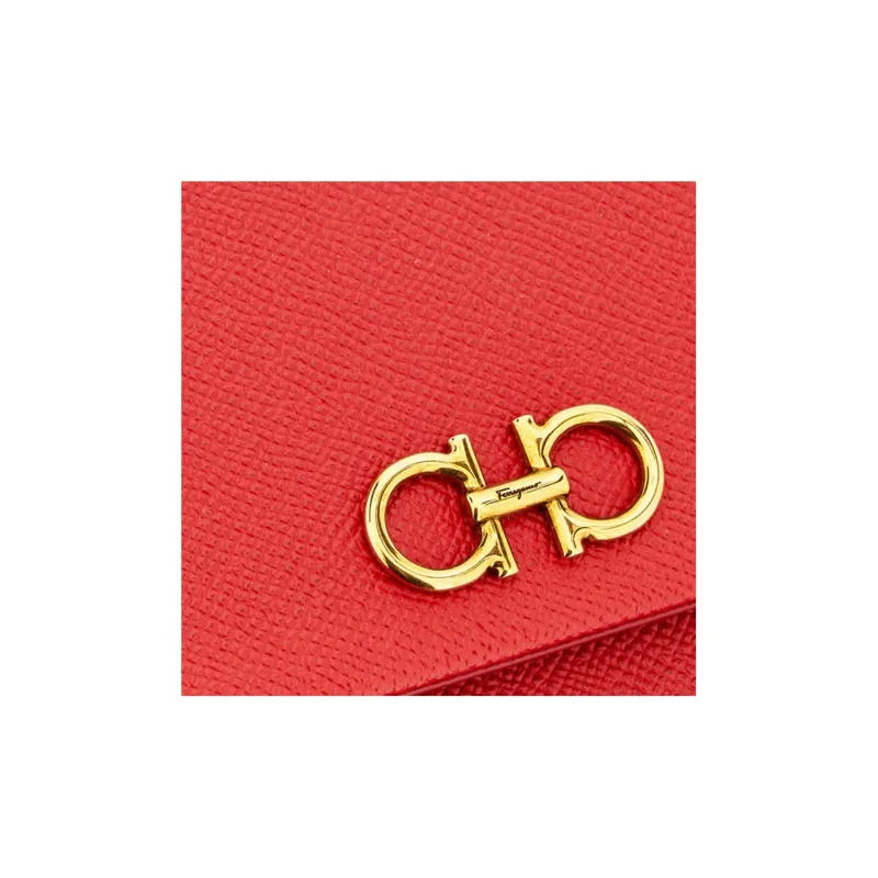 FERRAGAMO GANCINI Cow Leather Small Square Bag, Handbag, Shoulder Bag, Crossbody Bag Regular Women's Red-4