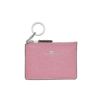 COACH Mini Id Skinny Cross-Stitch Leather Document Wallet Card Holders Mini Women's Pink