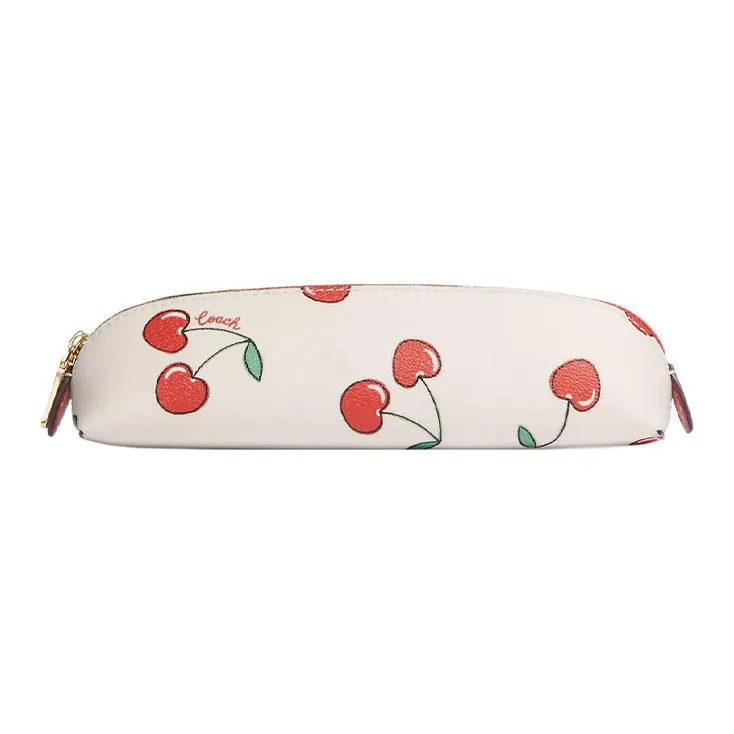 COACH Pencil Case Canvas With Leather Pencil Case Storage Bag Makeup Bag Small Size Women's White-0