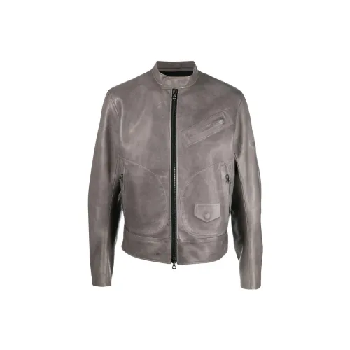 DIESEL Leather Jackets Men Gray