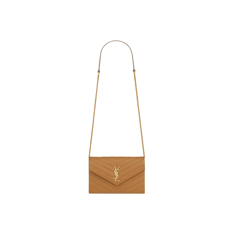 SAINT LAURENT ENVELOPE Cow Leather Envelope Bag Chain Wallet Shoulder Bag Crossbody Bag Regular Women's Dark Natural-1
