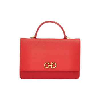 FERRAGAMO GANCINI Cow Leather Small Square Bag, Handbag, Shoulder Bag, Crossbody Bag Regular Women's Red