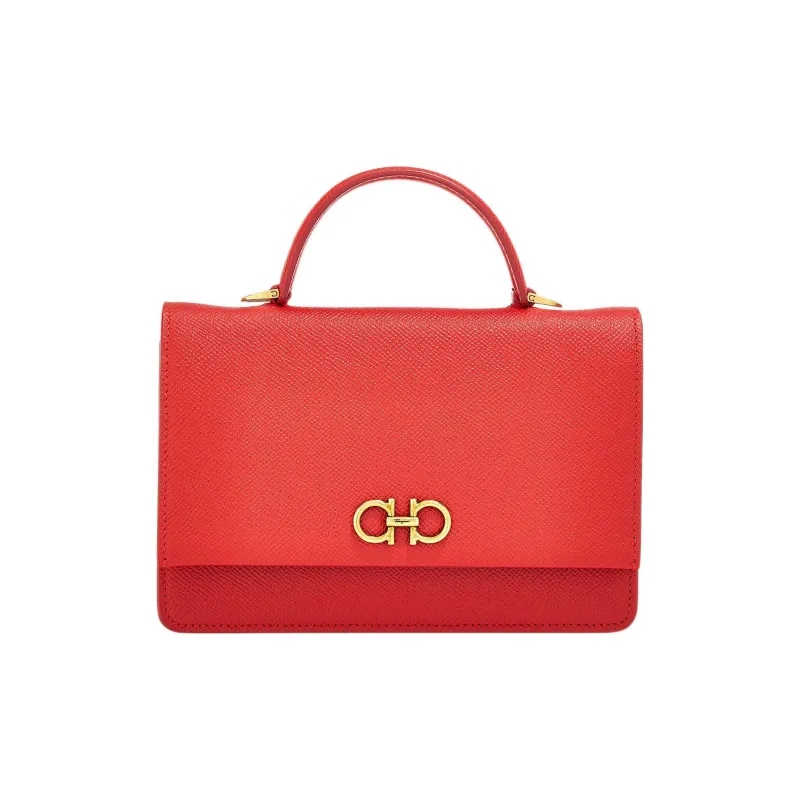 FERRAGAMO GANCINI Cow Leather Small Square Bag, Handbag, Shoulder Bag, Crossbody Bag Regular Women's Red-0